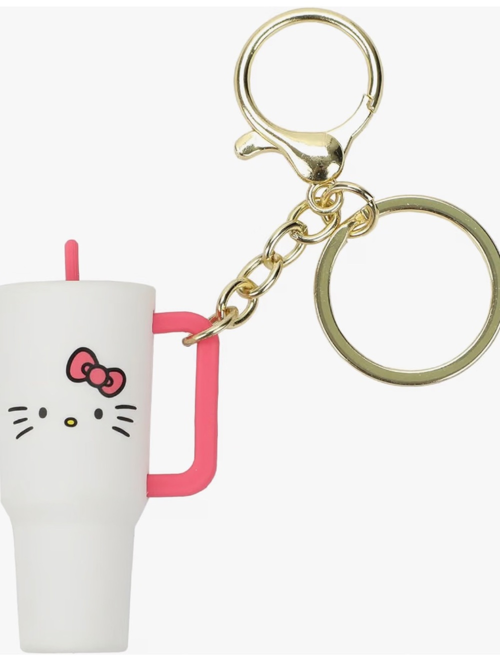 Hello Kitty White & Pink Cup Keychain with Gold Hardware